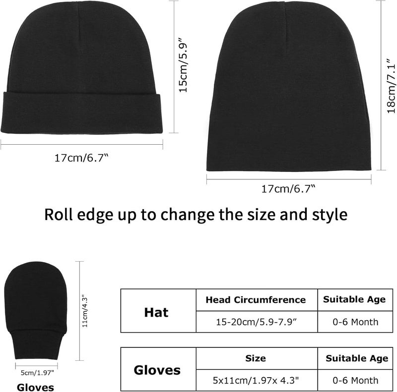 DRESHOW BQUBO Baby Hats and Mittens Infant Cotton Beanie Gloves No Scratch Set Newborn Hospital Hat for Boys Girls - Image 4